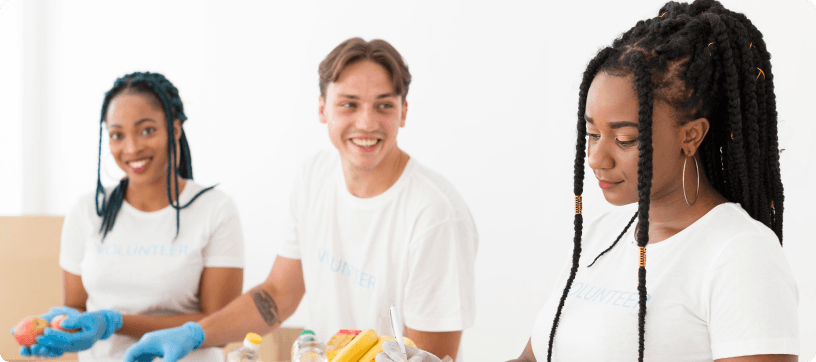 Volunteers working together